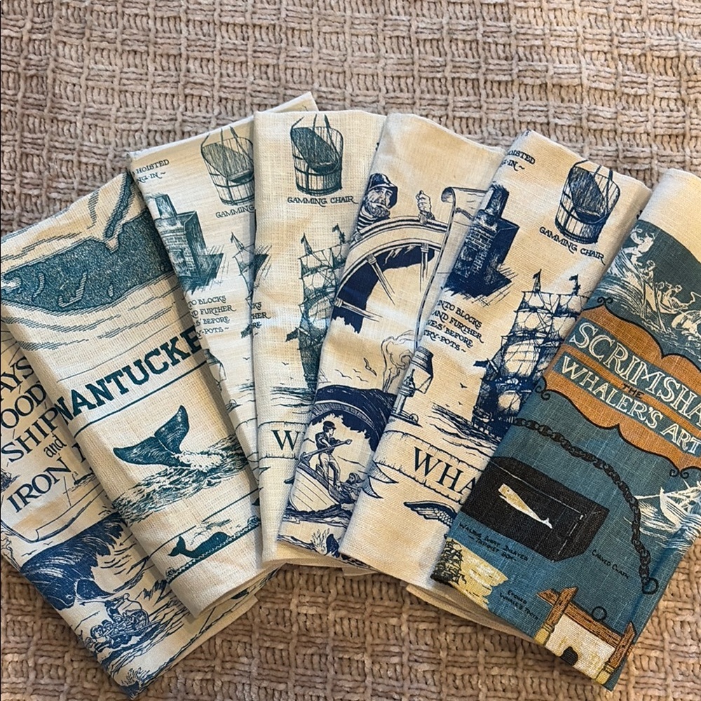 Nautical Whale Print Tea Towels - Blue & Cream Set